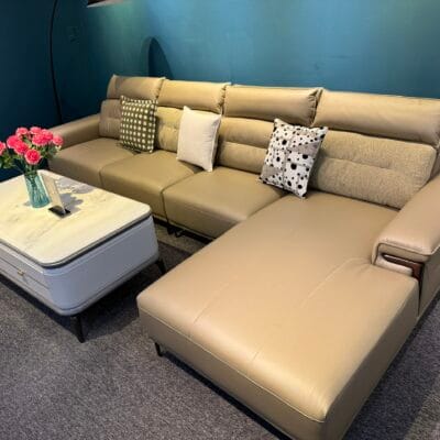 SOFA DA CÔNG NGHỆ TAY PHỐI GỖ